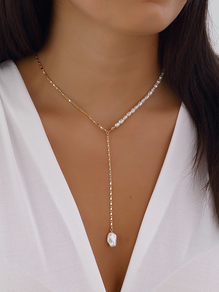 Nakkash Pozłacany naszyjnik z perłami syntetycznymi - dł. 42 cm rozmiar: onesize