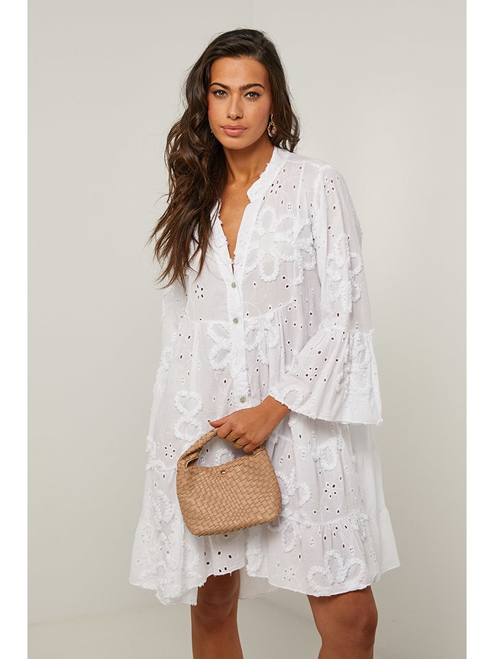 Le Monde du Lin Sukienka w kolorze białym rozmiar: 34/36