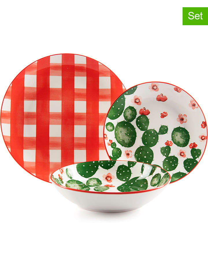 Trendy Kitchen by EXCÉLSA 18-częściowy zestaw talerzy "Arizona" w kolorze czerwono-zielonym rozmiar: onesize