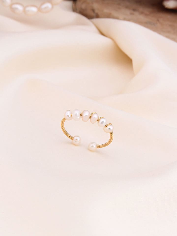 Pierres de Jade Pozłacany pierścionek z perłami rozmiar: onesize