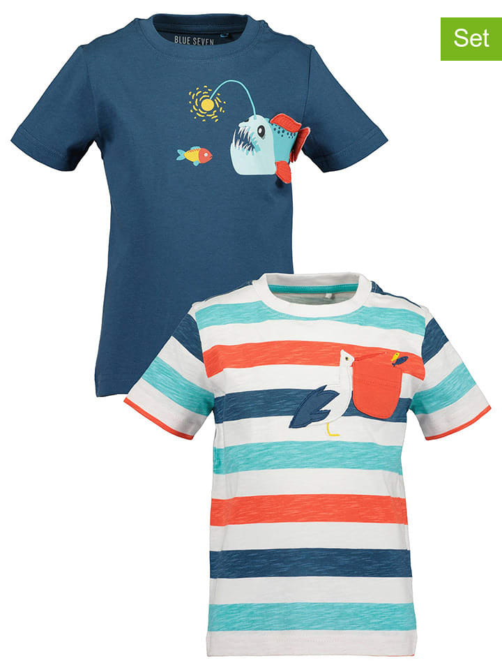 Blue Seven Koszulki (2 szt.) w kolorze granatowym ze wzorem rozmiar: 110