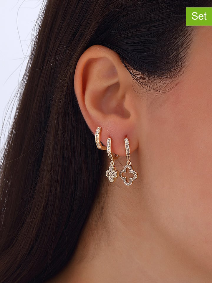 Nakkash Pozłacane kolczyki-kreole (3 szt.) z cyrkoniami rozmiar: onesize