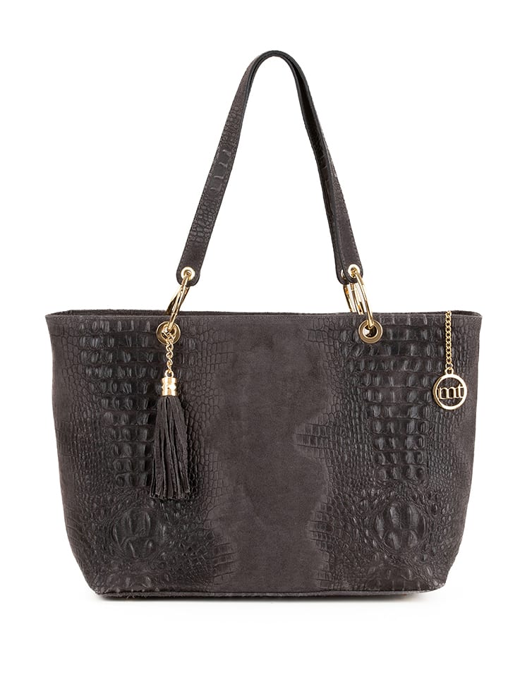 Mia Tomazzi Skórzany shopper bag w kolorze ciemnoszarym - 58 x 42 x 14 cm rozmiar: onesize