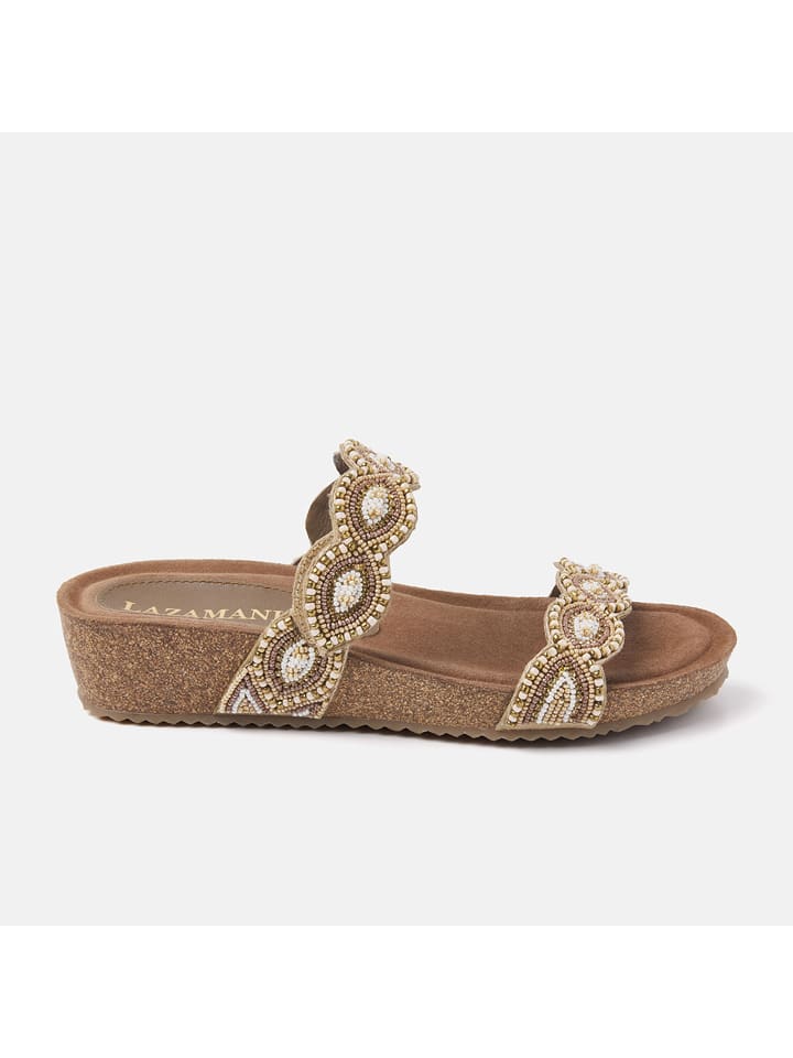 Lazamani Skórzane klapki w kolorze beżowym rozmiar: 37