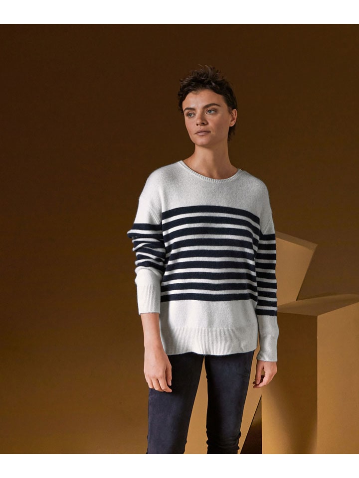 Rodier Kaszmirowy sweter w kolorze biało-granatowym rozmiar: S