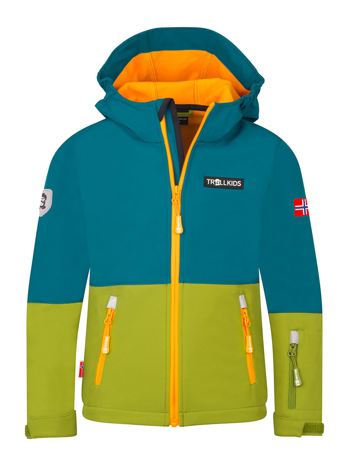 Trollkids Kurtka softshellowa "Skjorta" w kolorze niebiesko-zielono-pomarańczowym rozmiar: 116