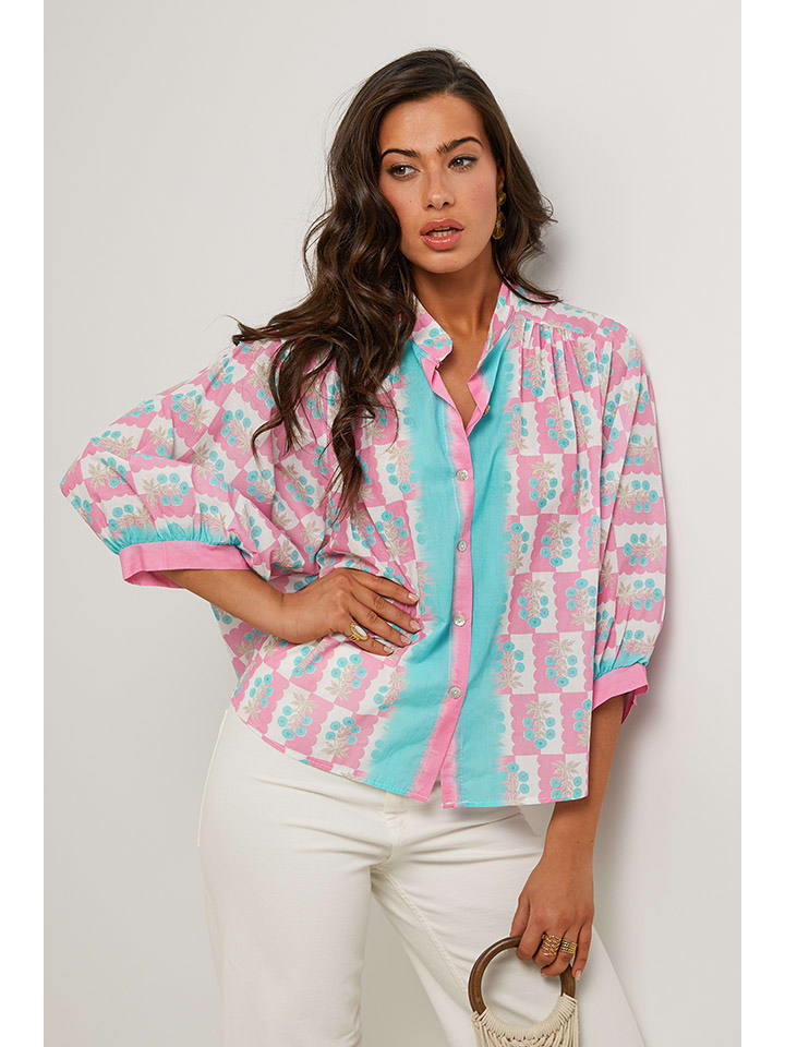 Le Monde du Lin Bluzka w kolorze jasnoróżowo-turkusowym rozmiar: 38/40