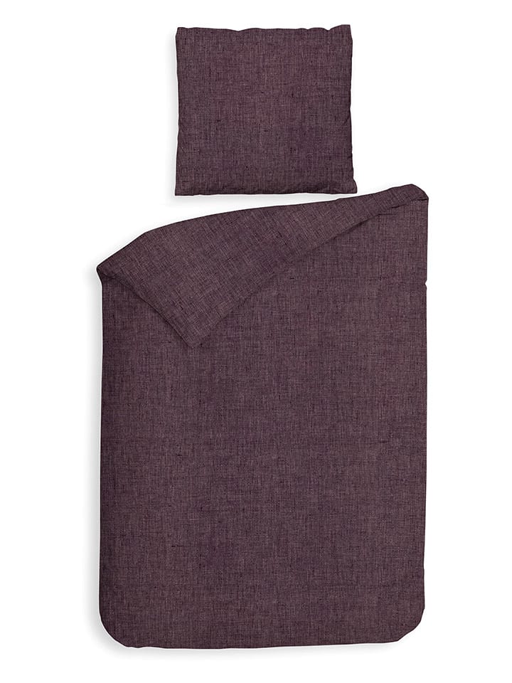 HNL Komplet pościeli flanelowej "Franela" w kolorze fioletowym rozmiar: 200x220 cm