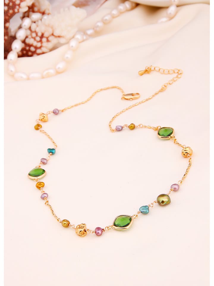 L'Atelier de Gaia Pozłacany naszyjnik perłami i cyrkoniami - dł. 50 cm rozmiar: onesize