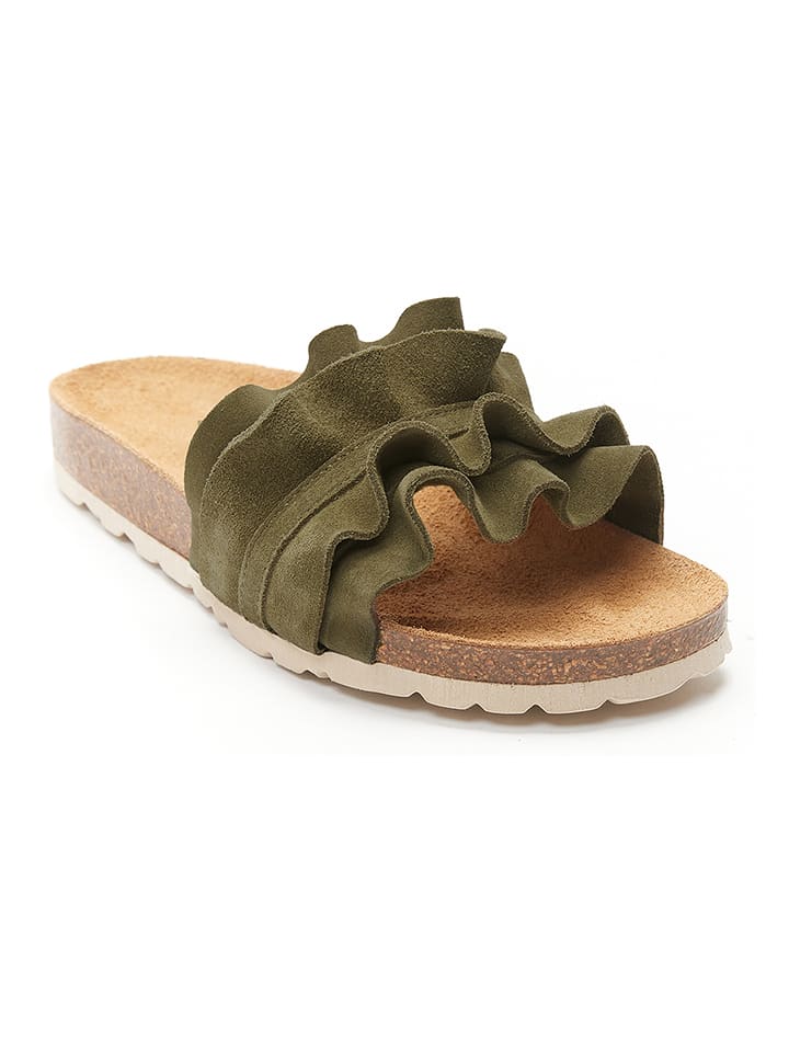 Mandel Skórzane klapki w kolorze khaki rozmiar: 40