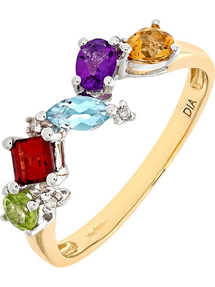 Revoni Złoty pierścionek z diamentami i kamieniami szlachetnymi rozmiar: 58