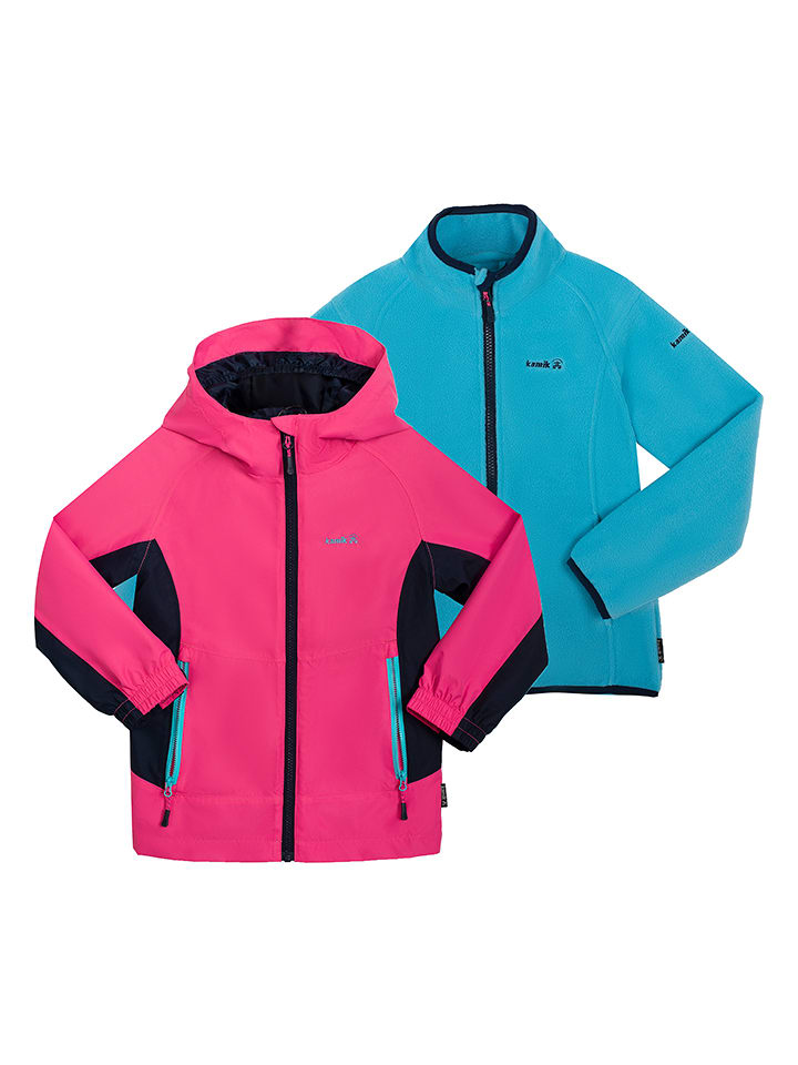 Kamik Kurtka przeciwdeszczowa 3w1 w kolorze turkusowo-jasnoróżowym rozmiar: 110