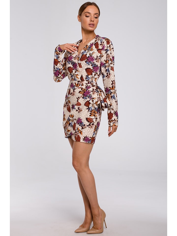 made of emotion Sukienka w kolorze kremowo-fioletowo-czerwonym rozmiar: M