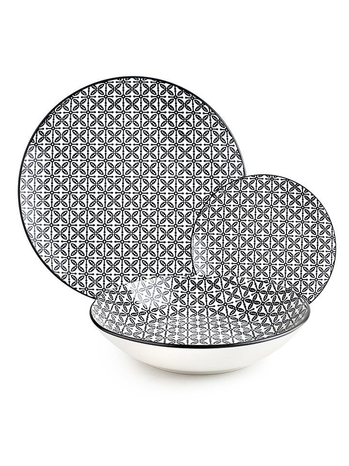 Ibili 12-częściowy zestaw talerzy "Bavaria" w kolorze czarno-białym rozmiar: onesize