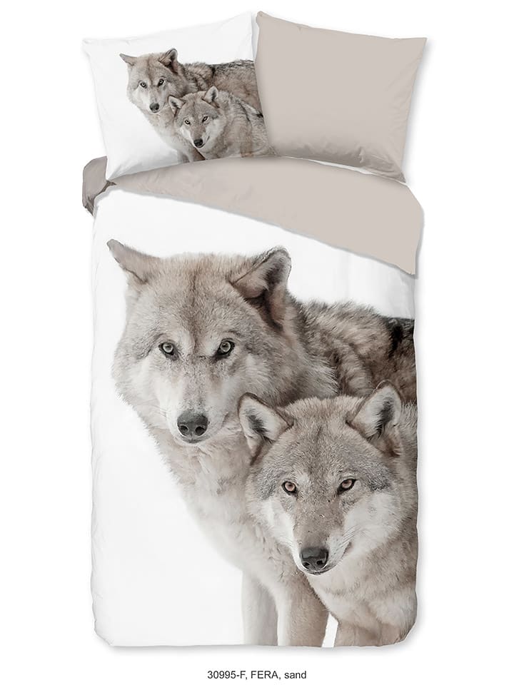 Good Morning Komplet pościeli flanelowej "Fera" w kolorze szaro-beżowym rozmiar: 155x220 cm