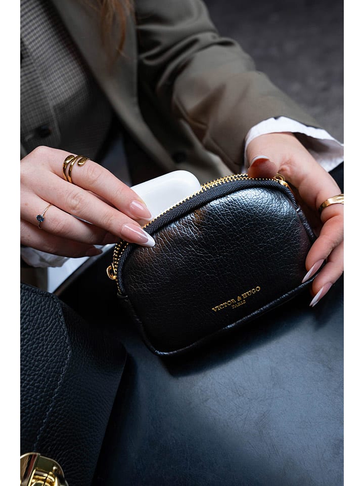 Victor & Hugo Paris Skórzany portfel "Gema" w kolorze czarnym - 15 x 10 x 5 cm rozmiar: onesize