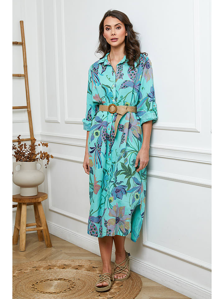 Fleur de Lin Lniana sukienka w kolorze turkusowym rozmiar: L