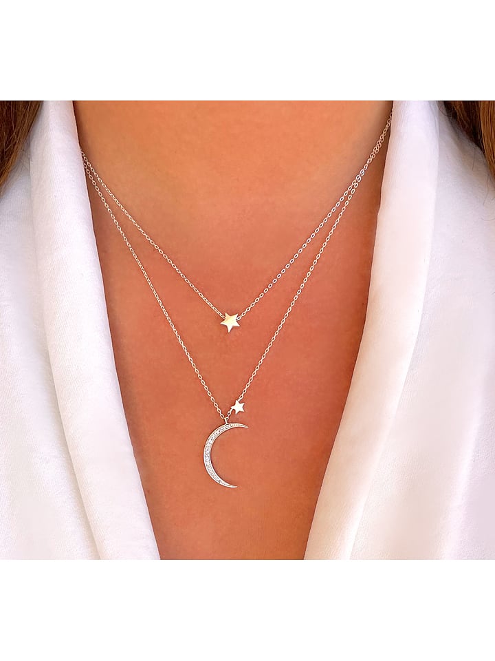 Eclat d'Argent Srebrny naszyjnik z elementami ozdobnymi - dł. 39 cm rozmiar: onesize