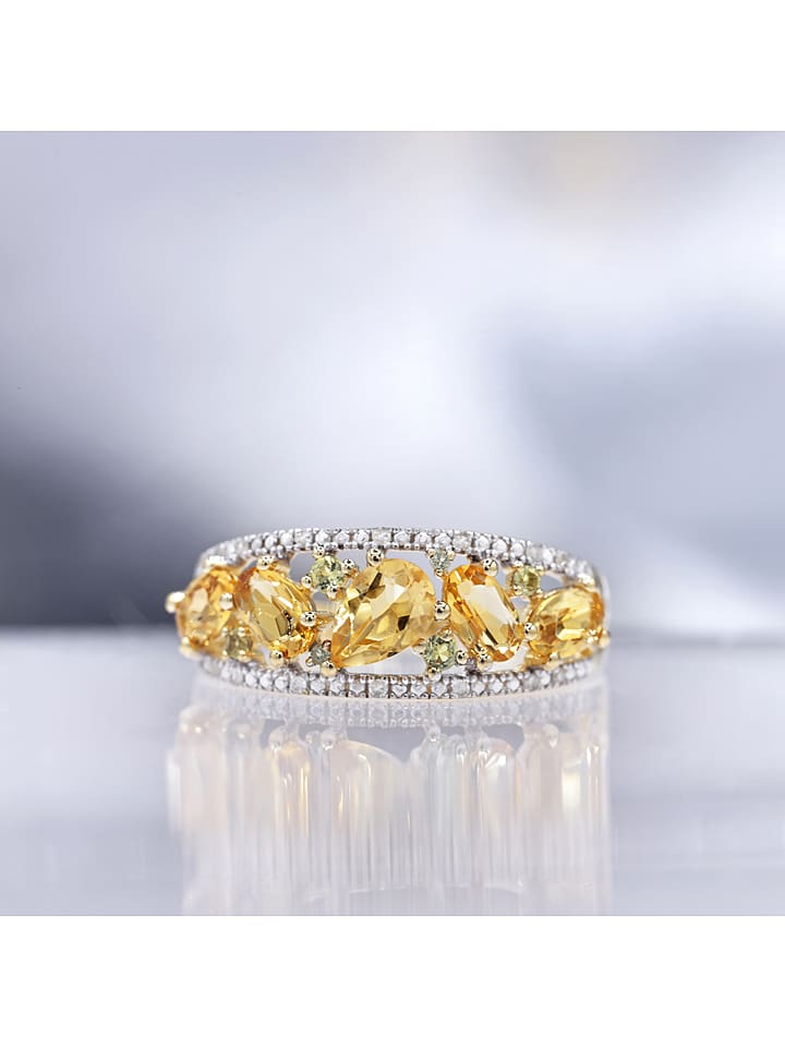 CARATELLI Złoty pierścionek "Olivines" z diamentami rozmiar: 58