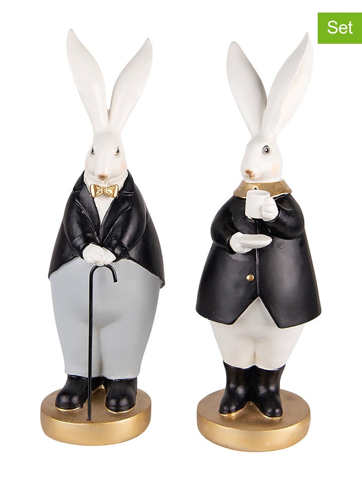 Clayre & Eef Figurki dekoracyjne (2 szt.) w kolorze czarno-szarym - 13 x 34 x 11 cm rozmiar: onesize