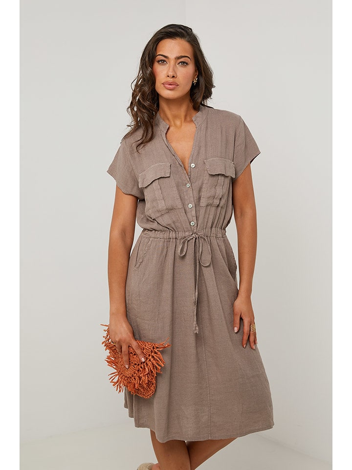 Le Monde du Lin Lniana sukienka w kolorze beżowym rozmiar: 38/40