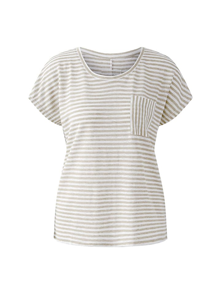 Oui Lniana koszulka w kolorze szarobrązowo-białym rozmiar: 34