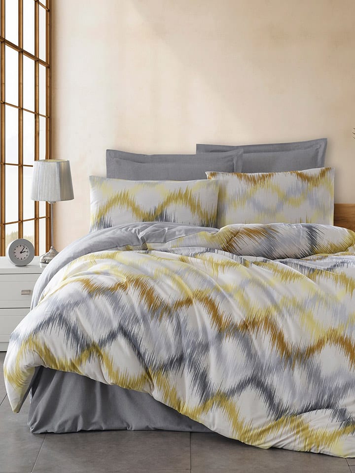 Colourful Cotton Komplet pościeli "Beat" w kolorze żółto-szarym rozmiar: 200x200 cm