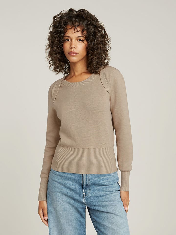 G-Star Sweter "Moto" w kolorze beżowym rozmiar: XL