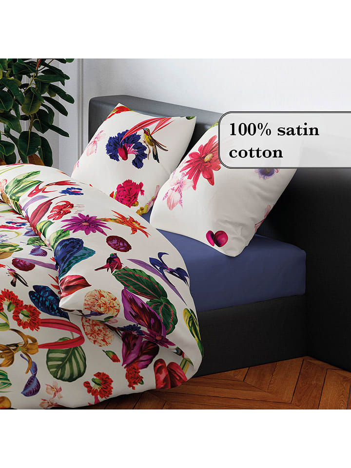 CXL by Christian Lacroix Satynowe prześcieradło w kolorze niebieskim na gumce rozmiar: 180x200 cm