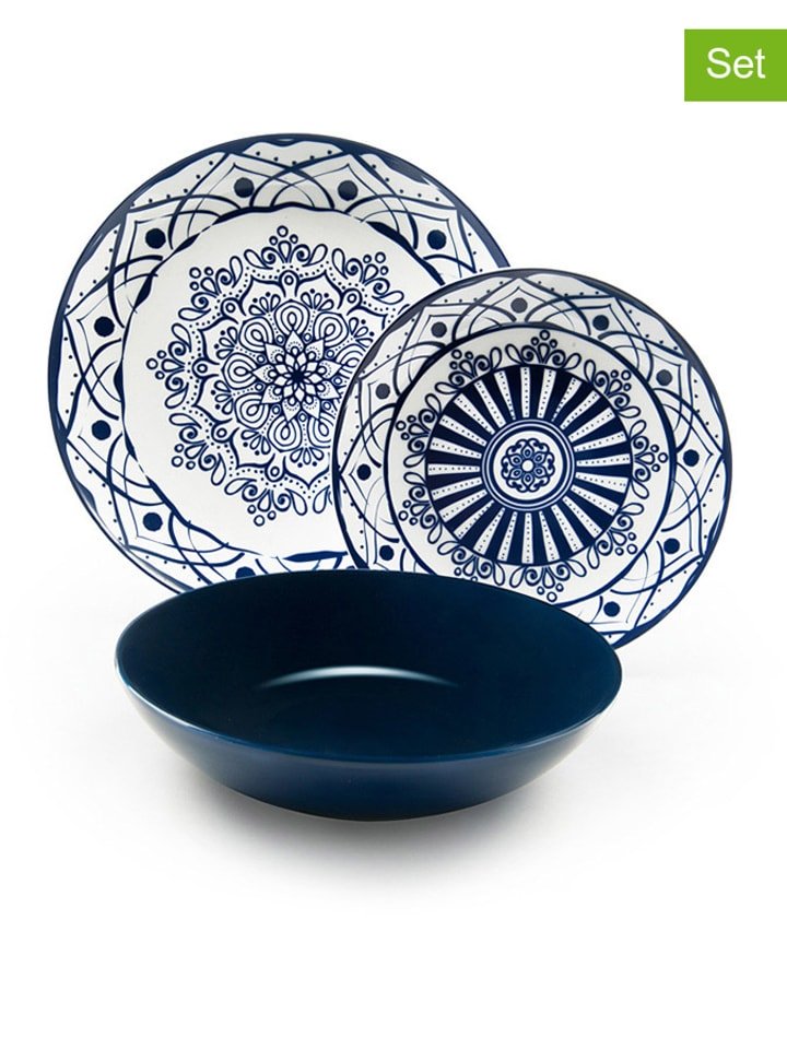 Trendy Kitchen by EXCÉLSA 18-częściowy zestaw talerzy "Boheme" w kolorze biało-niebieskim rozmiar: onesize