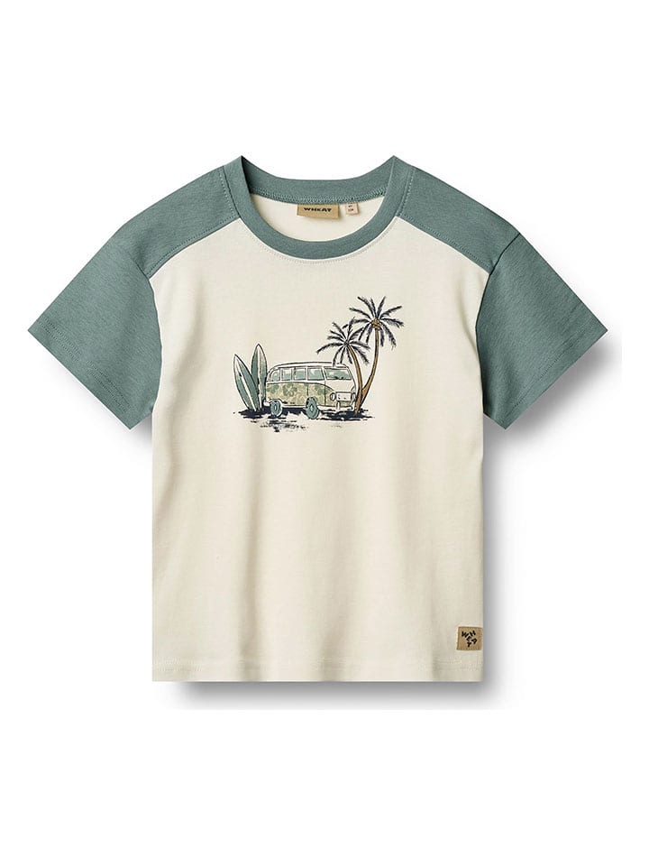 Wheat Koszulka "Hector" w kolorze biało-zielonym rozmiar: 110