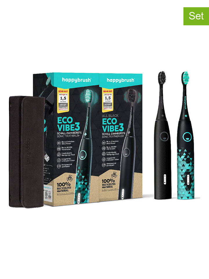 happybrush Szczoteczki soniczne (2 szt.) "V3" w kolorze czarno-turkusowym rozmiar: onesize