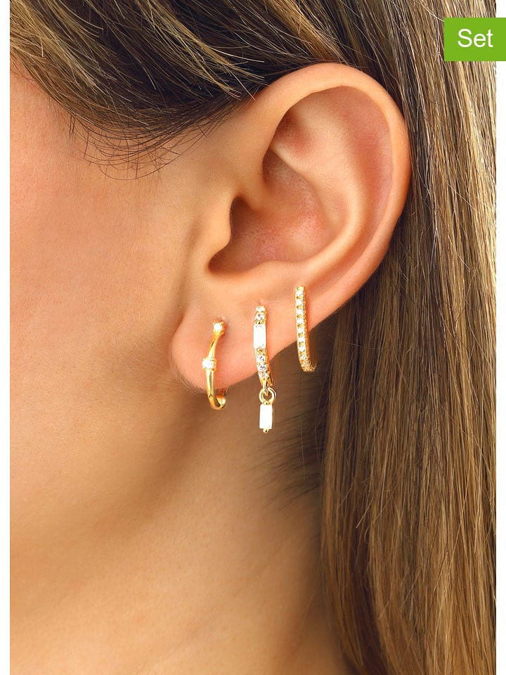 Miu Silver Pozłacane kolczyki (3 szt.) z cyrkoniami rozmiar: onesize