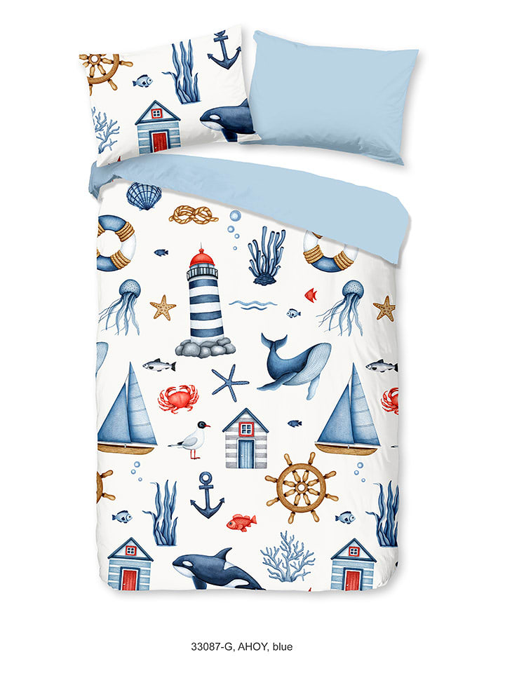 Good Morning Komplet pościeli "Ahoy" w kolorze biało-błękitnym rozmiar: 100x135 cm