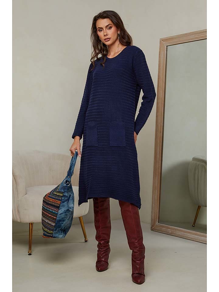 Joséfine Sukienka dzianinowa "Mahony" w kolorze granatowym rozmiar: M