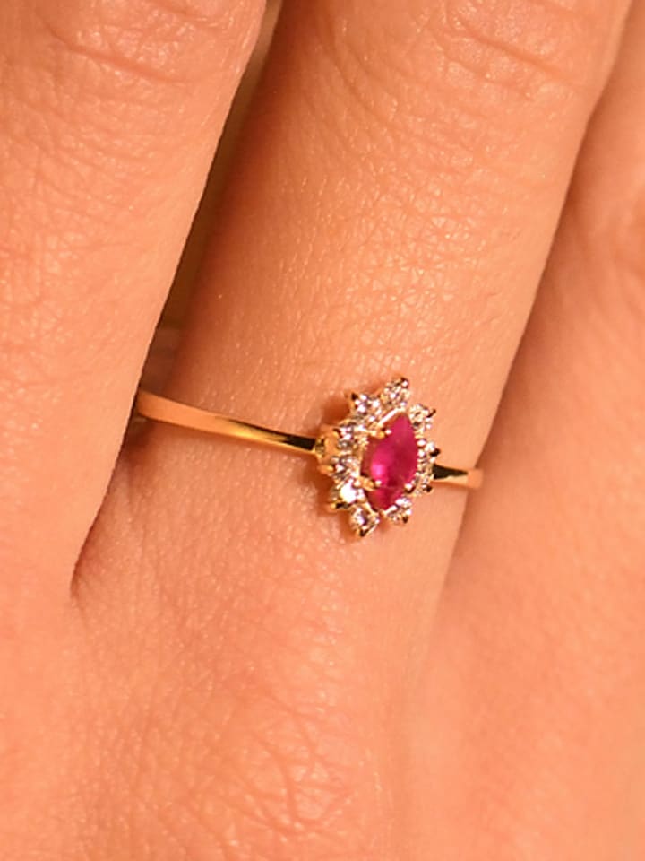 L instant d Or Złoty pierścionek "Vera" z cyrkoniami i rubinem rozmiar: 52