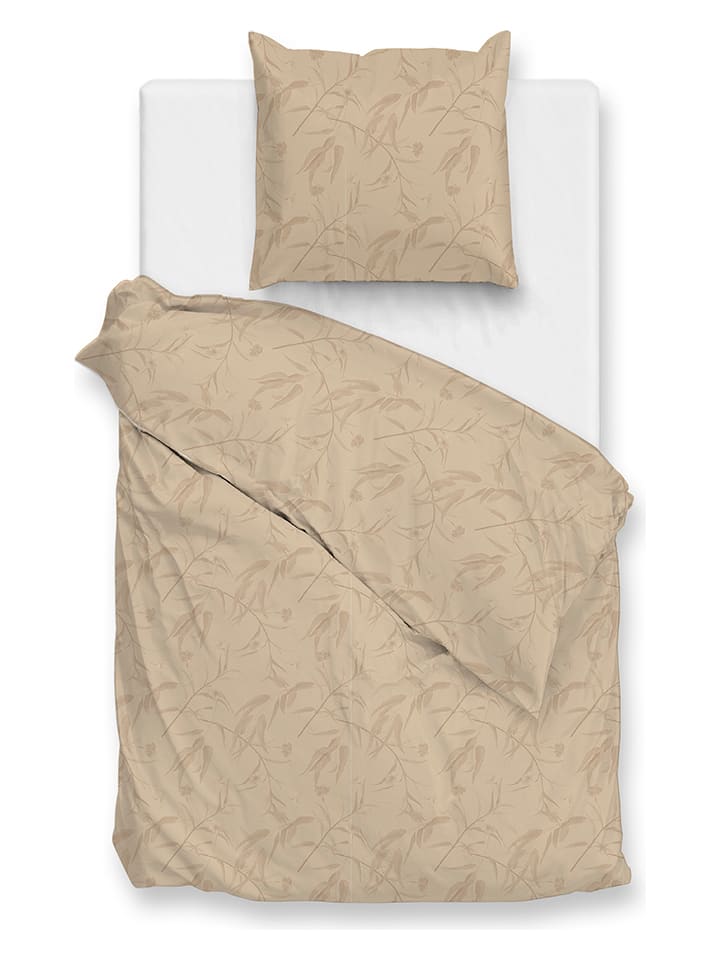 Zo!Home Komplet pościeli "Fiori di Satinado" w kolorze beżowym z mako-satyny rozmiar: 135x200 cm