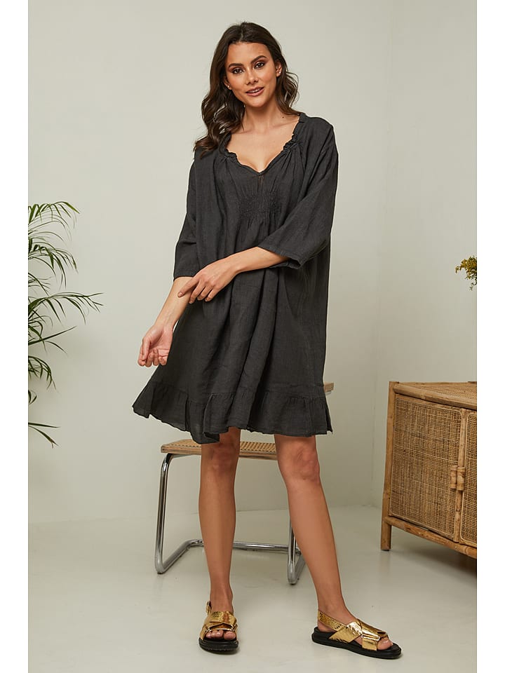 La Compagnie Du Lin Lniana sukienka "Jasmine" w kolorze czarnym rozmiar: XXL