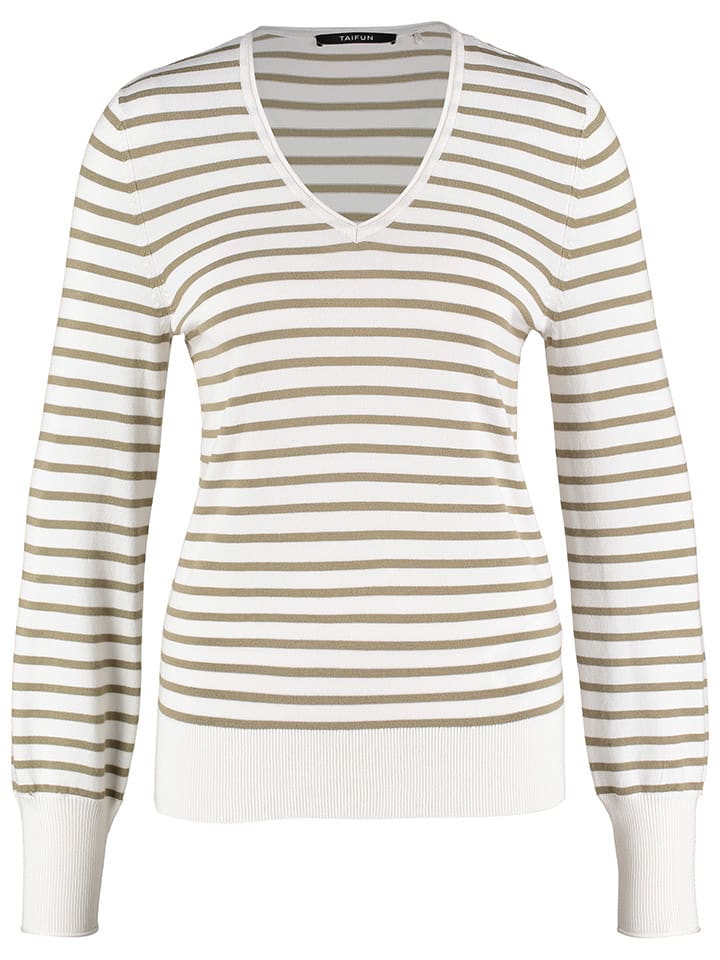 TAIFUN Sweter w kolorze biało-oliwkowym rozmiar: 44