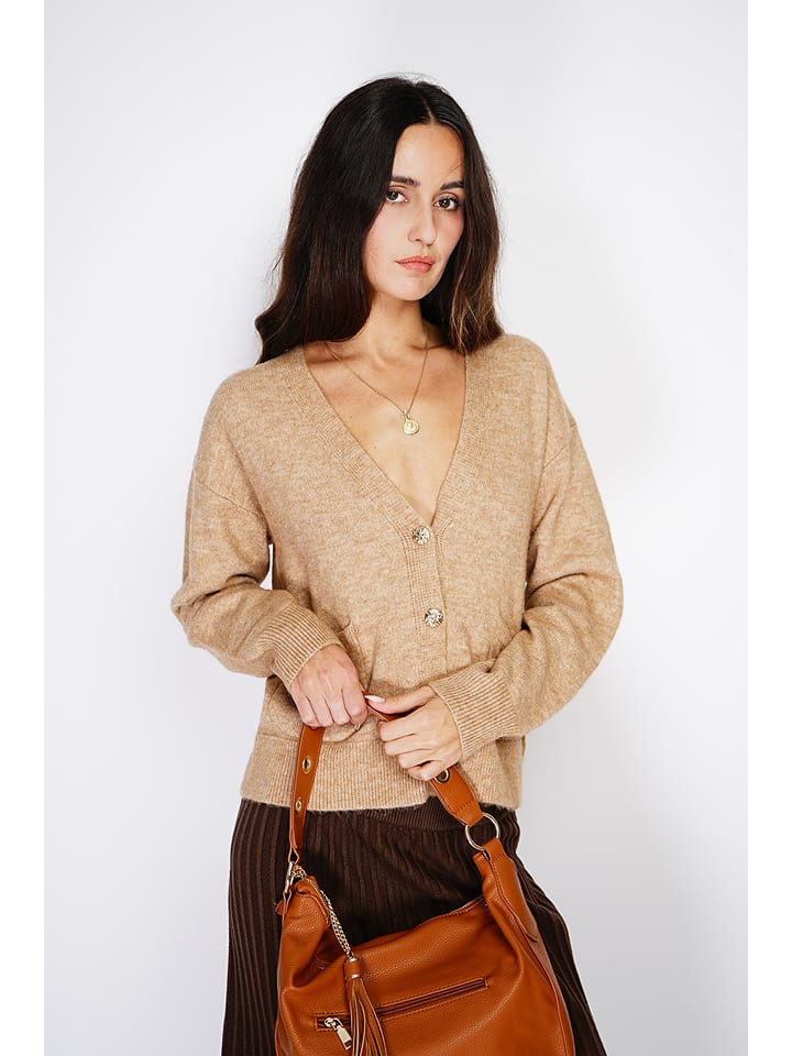 ASSUILI Kaszmirowy kardigan w kolorze jasnobrązowym rozmiar: 40