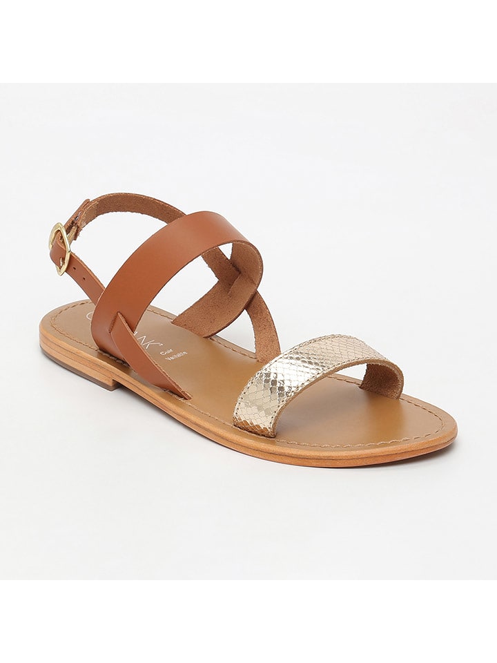 CALANK Skórzane sandały w kolorze złoto-jasnobrązowym rozmiar: 39