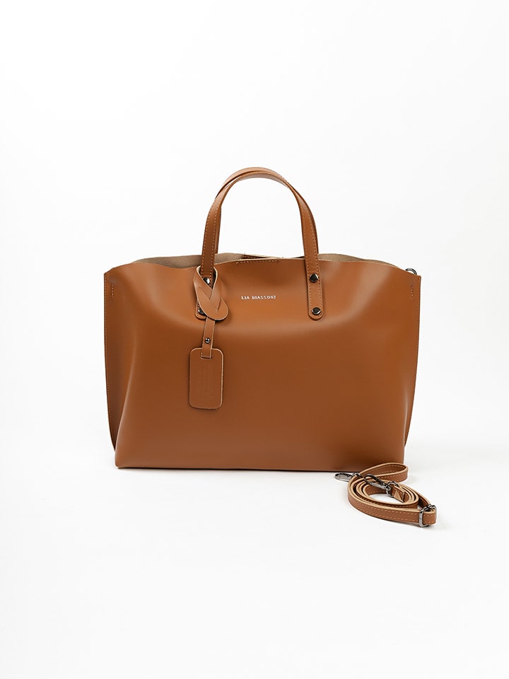 Lia Biassoni Skórzany shopper bag "Pedogna" w kolorze karmelowym - 46 x 32 x 12 cm rozmiar: onesize