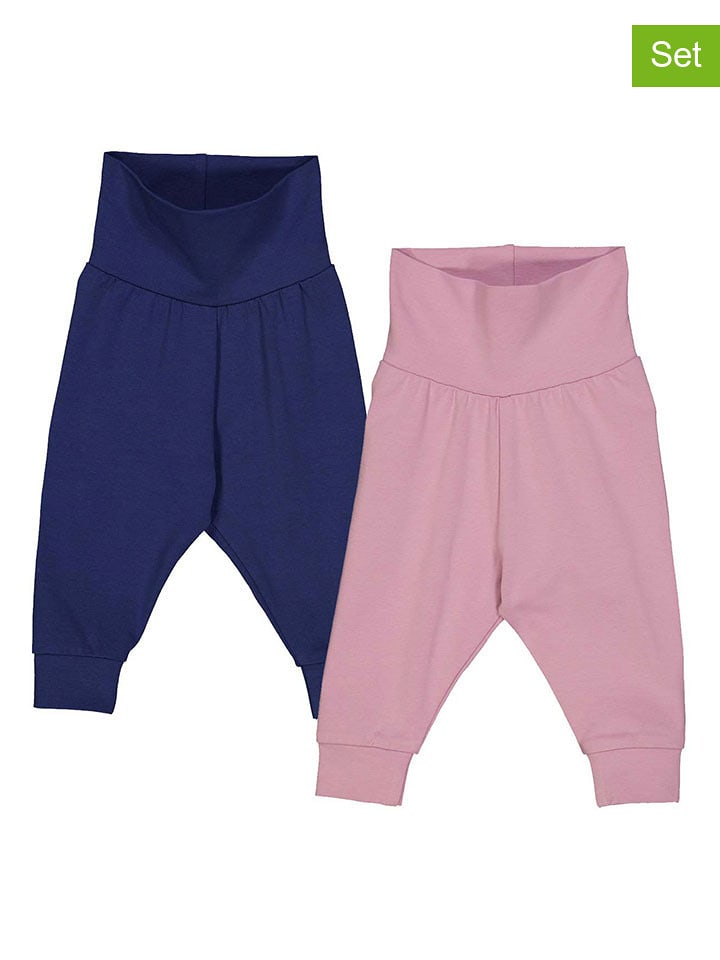 Fred´s World by GREEN COTTON Spodnie dresowe (2 pary) "Alfa" w kolorze granatowym i jasnoróżowym rozmiar: 86