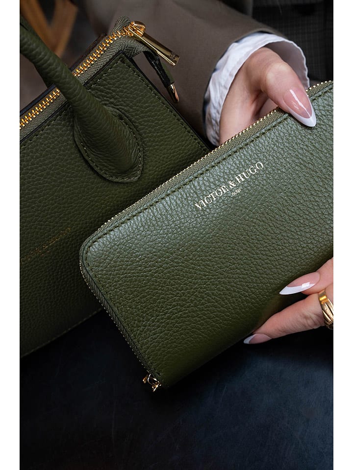 Victor & Hugo Paris Skórzany portfel "Selma" w kolorze zielonym - 20 x 10 x 3 cm rozmiar: onesize