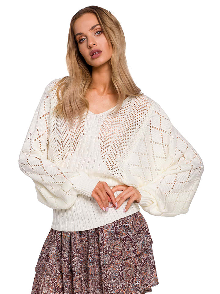 made of emotion Sweter w kolorze kremowym rozmiar: S/M