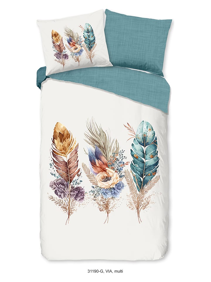 Good Morning Komplet pościeli "Via" w kolorze biało-miętowym rozmiar: 155x220 cm