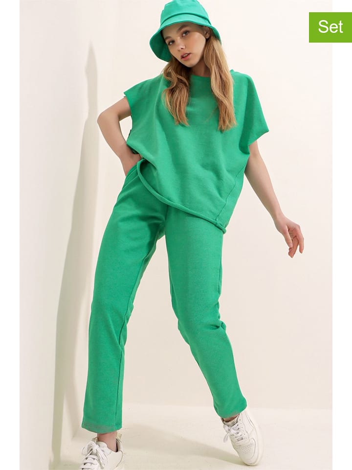 Trend Alaçatı Stili 2-częściowy zestaw w kolorze zielonym rozmiar: S