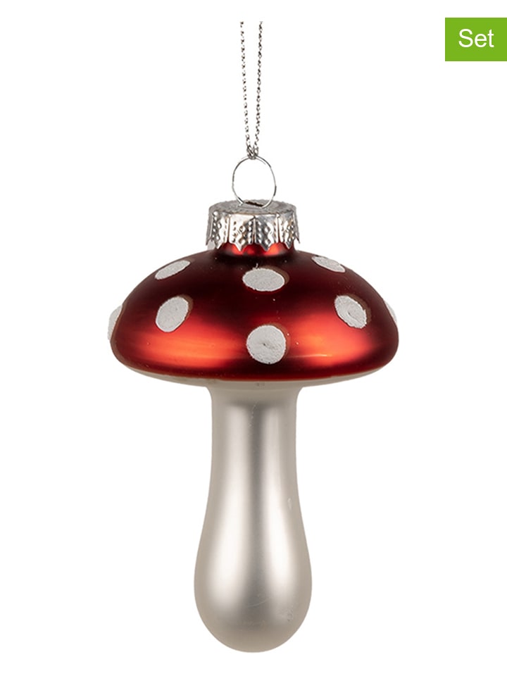 Clayre & Eef Bombki (2 szt.) w kolorze srebrno-czerwonym - wys. 9 x Ø 6 cm rozmiar: onesize