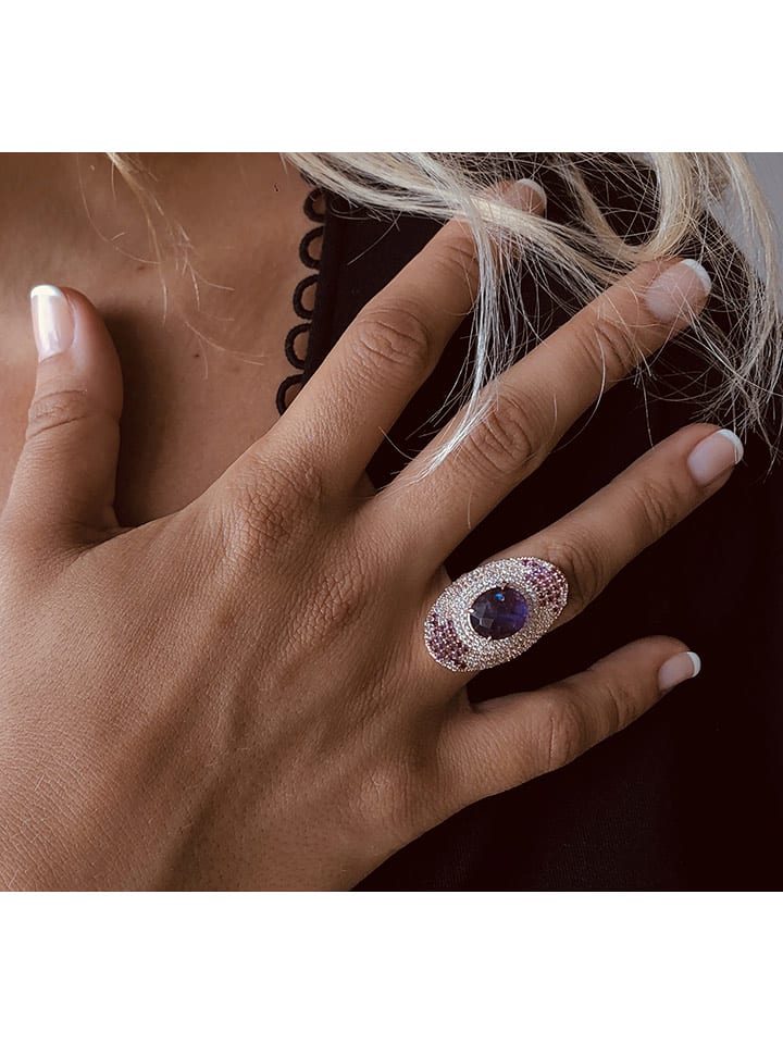 Les Petites Précieuses Pozłacany pierścionek z kamieniami szlachetnymi rozmiar: 56