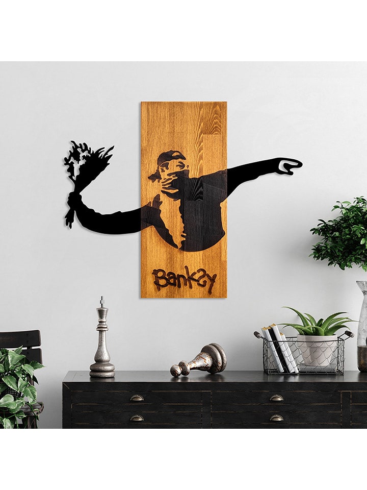 ABERTO DESIGN Dekoracja ścienna "Banksy - Flower Thrower" - 69 x 58 cm rozmiar: onesize